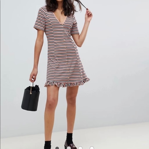 ASOS tonal stripe rib mini button through teadress